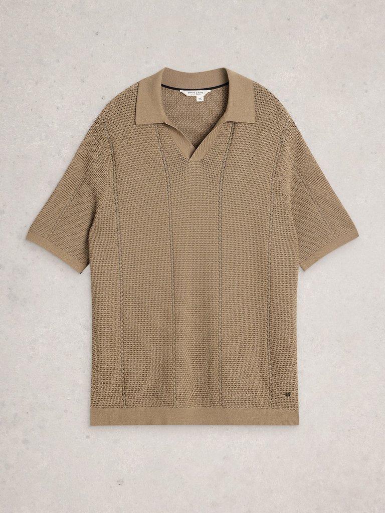 Thame Texture Knitted Polo in LGT NAT - FLAT FRONT