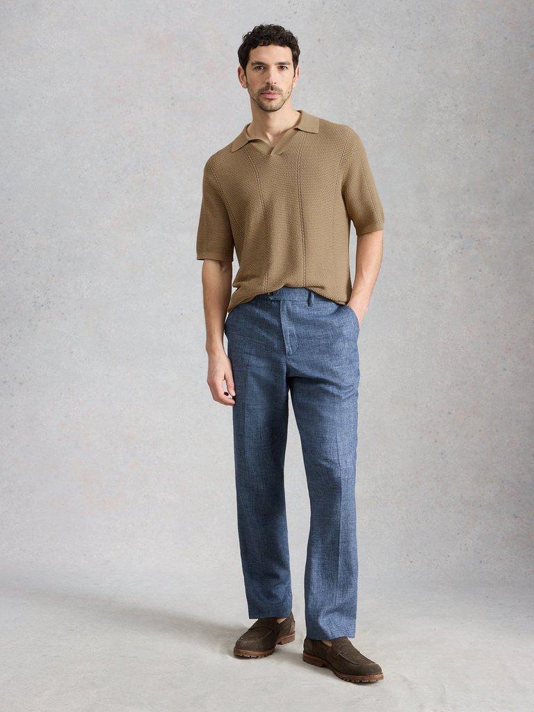 Thame Texture Knitted Polo in LGT NAT - MODEL FRONT