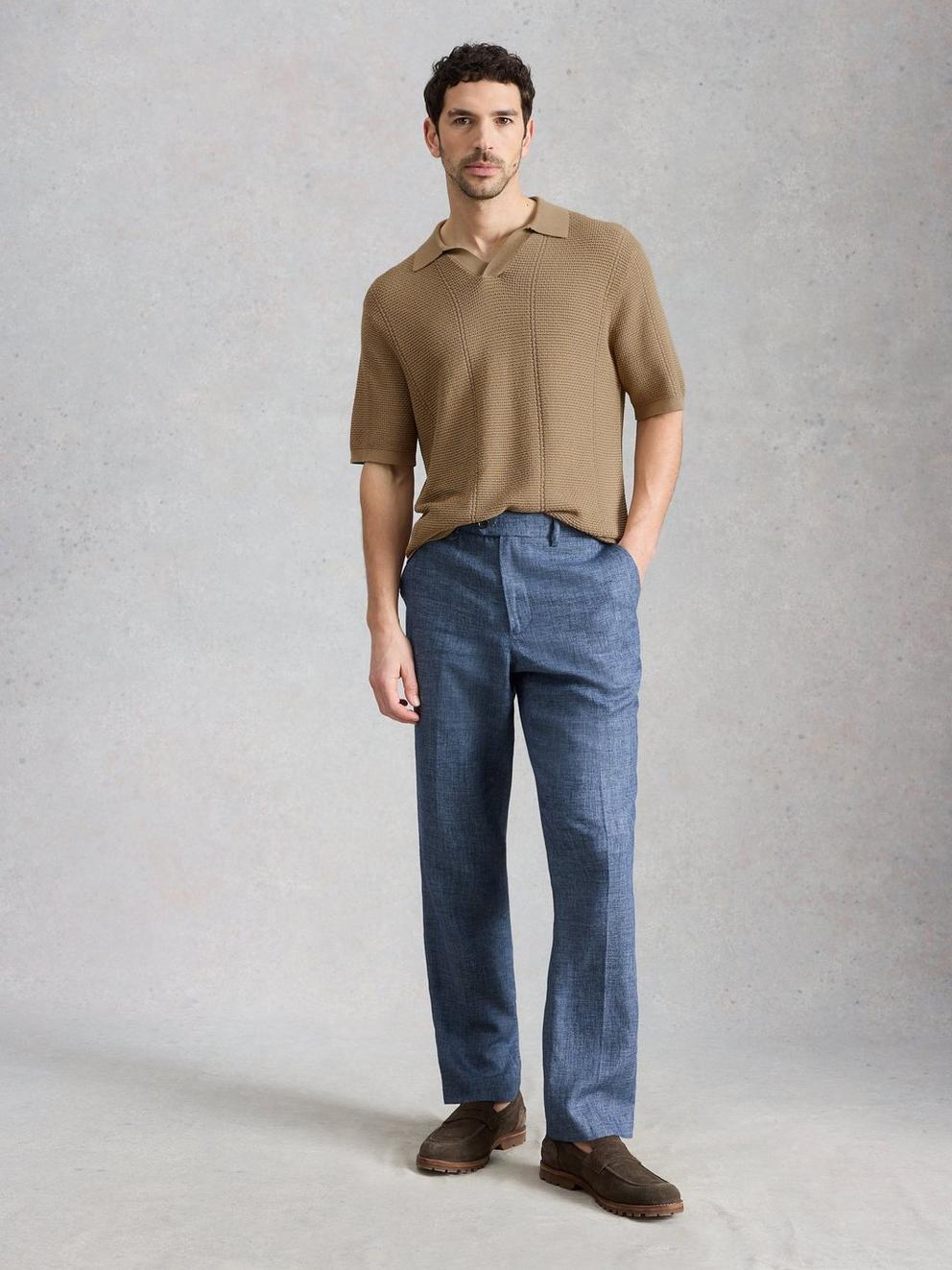 Thame Texture Knitted Polo in LGT NAT - MODEL FRONT