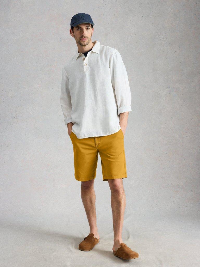 Sutton Organic Plain Chino Short in DP YELLOW - MODEL FRONT