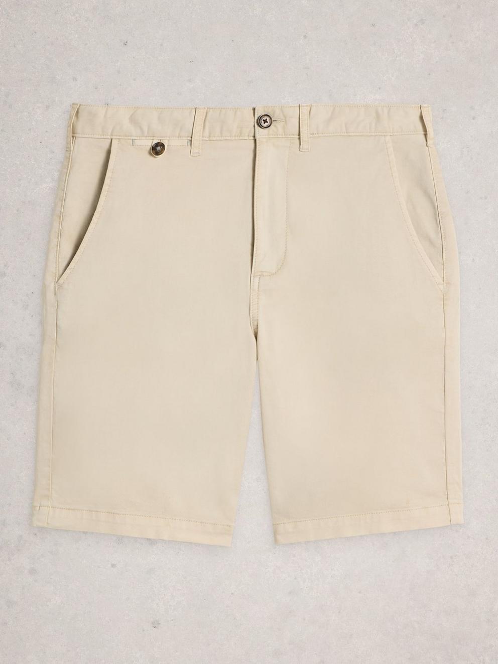 Sutton Organic Plain Chino Short in NAT WHITE - FLAT FRONT