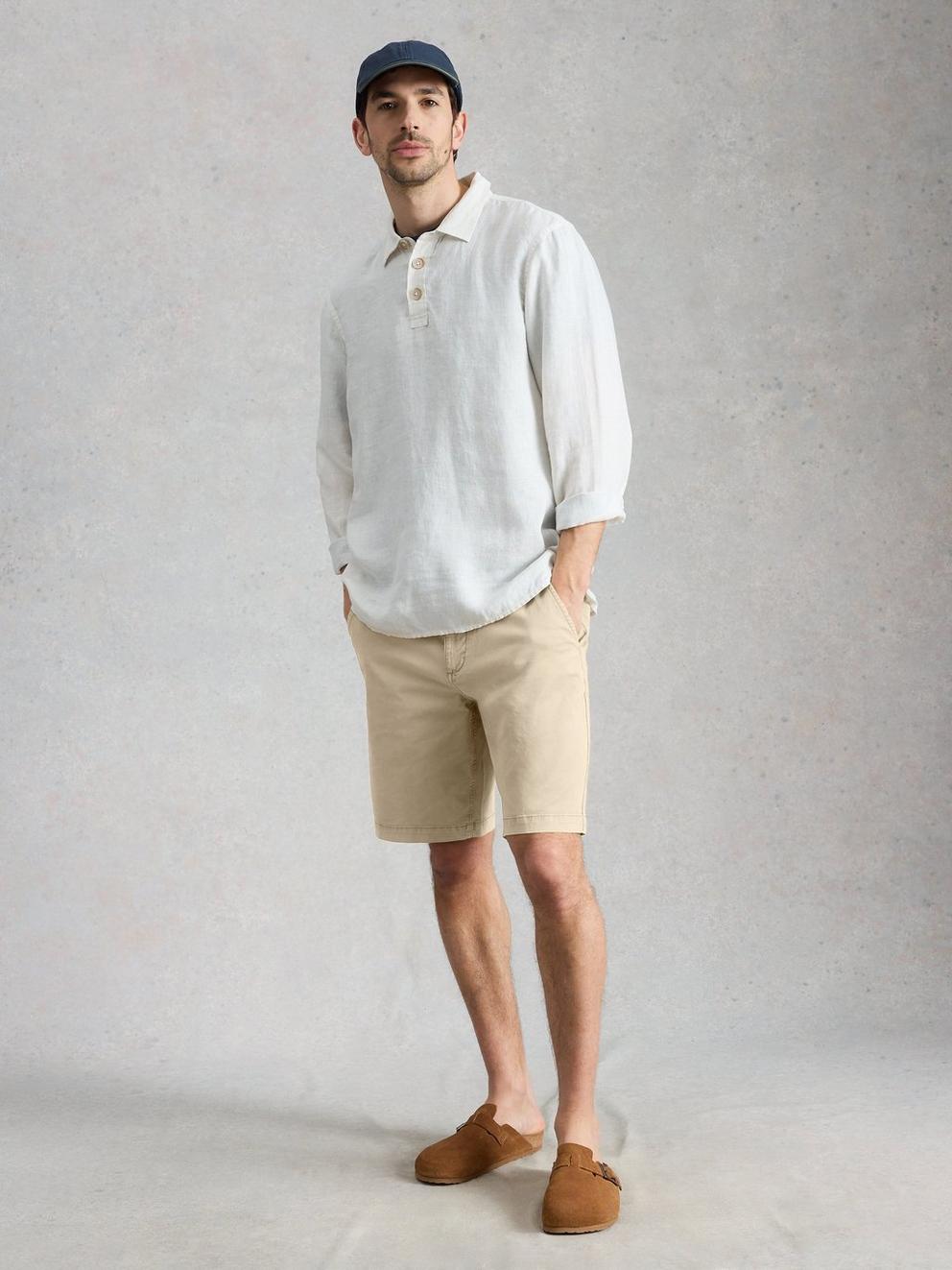 Sutton Organic Plain Chino Short in NAT WHITE - MODEL FRONT
