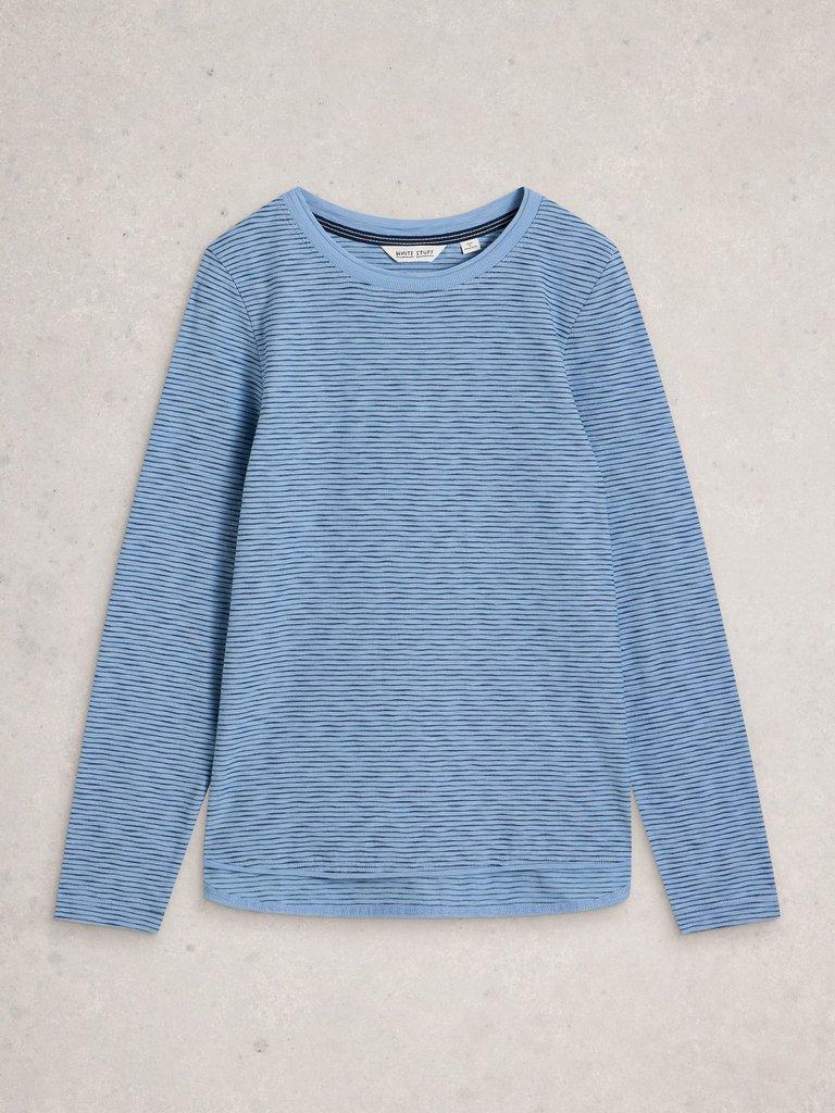 CLARA TEXTURE CREW NECK TEE in MID BLUE - FLAT FRONT