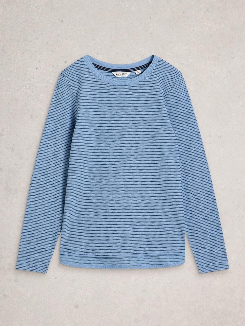 CLARA TEXTURE CREW NECK TEE in MID BLUE - FLAT FRONT