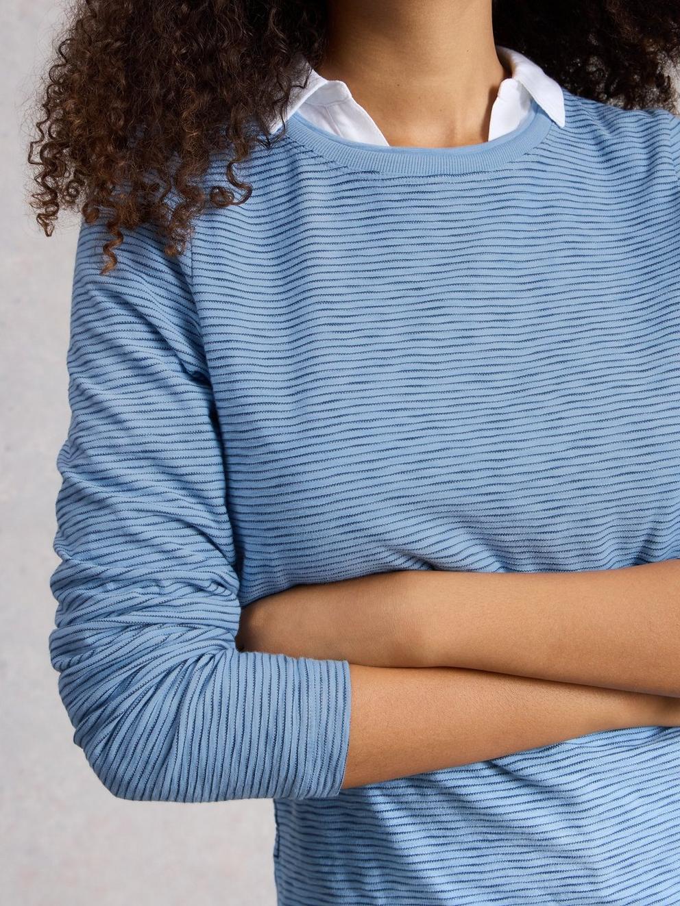 CLARA TEXTURE CREW NECK TEE in MID BLUE - LIFESTYLE