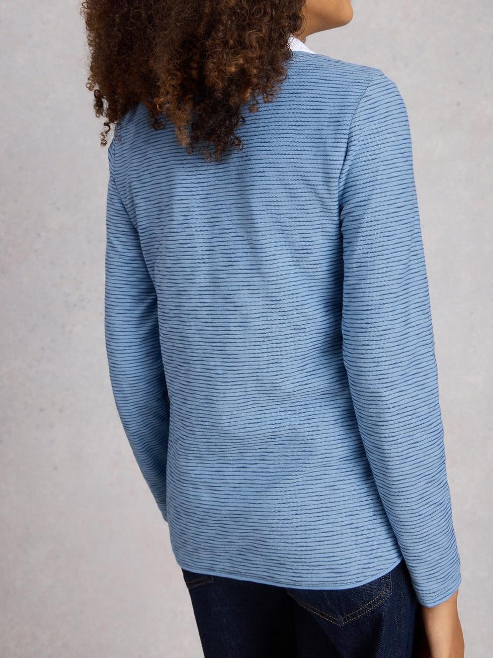 CLARA TEXTURE CREW NECK TEE in MID BLUE - MODEL BACK