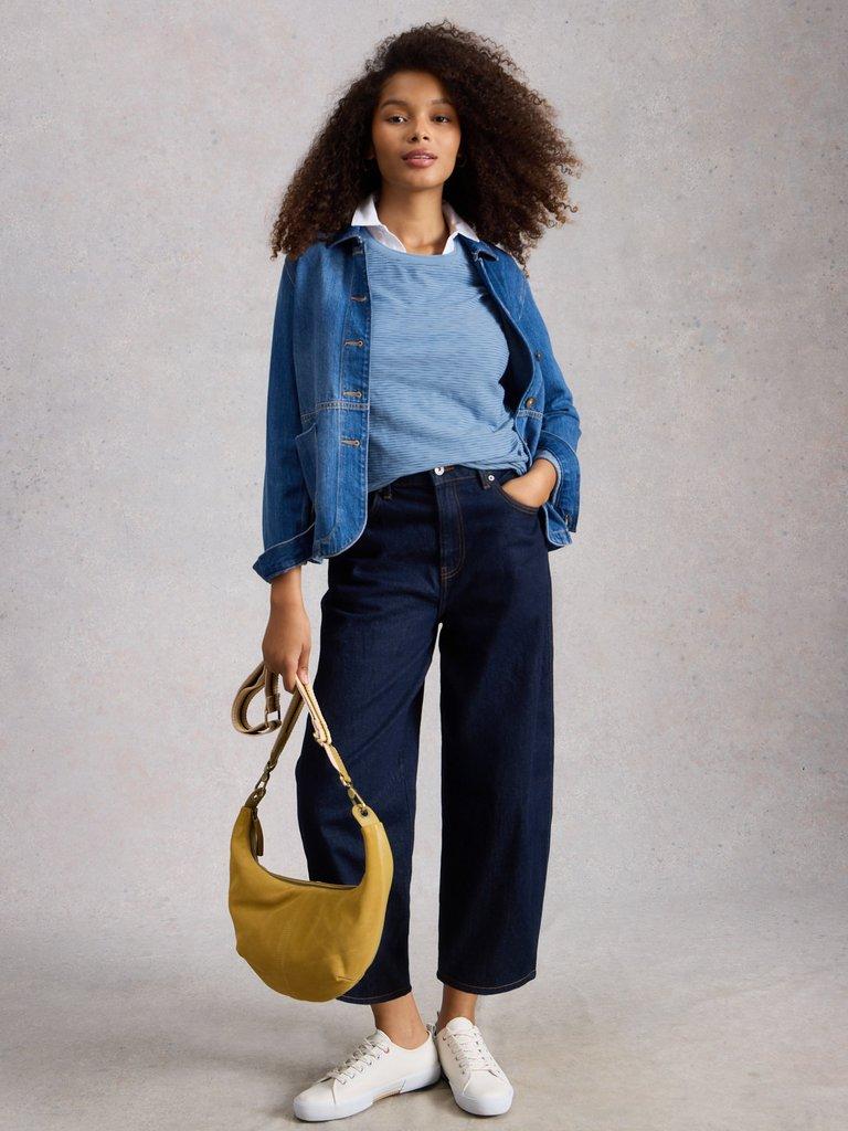 CLARA TEXTURE CREW NECK TEE in MID BLUE - MODEL FRONT