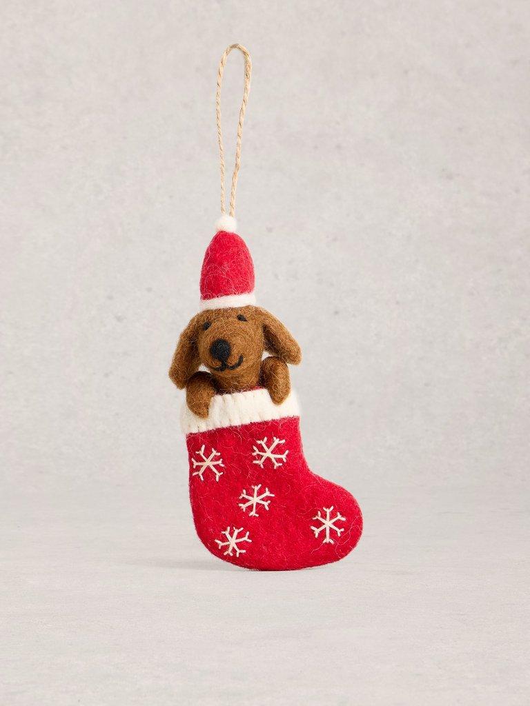 Dog Stocking Hanging Dec in RED MLT - FLAT FRONT