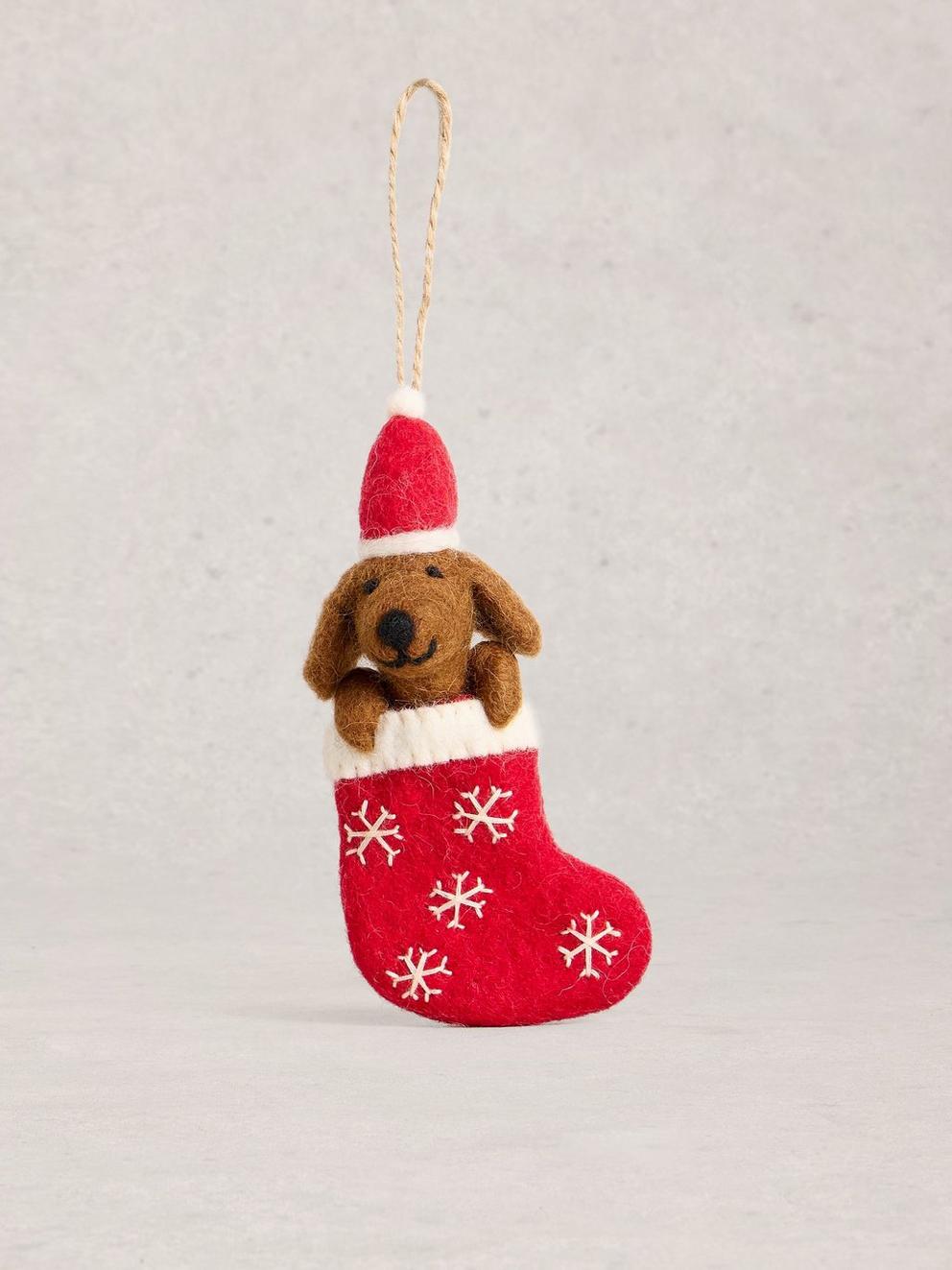 Dog Stocking Hanging Dec in RED MLT - FLAT FRONT