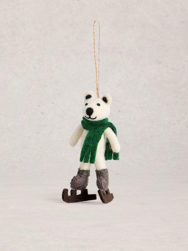 Skating Polar Bear Hanging Dec in IVORY MLT - FLAT FRONT