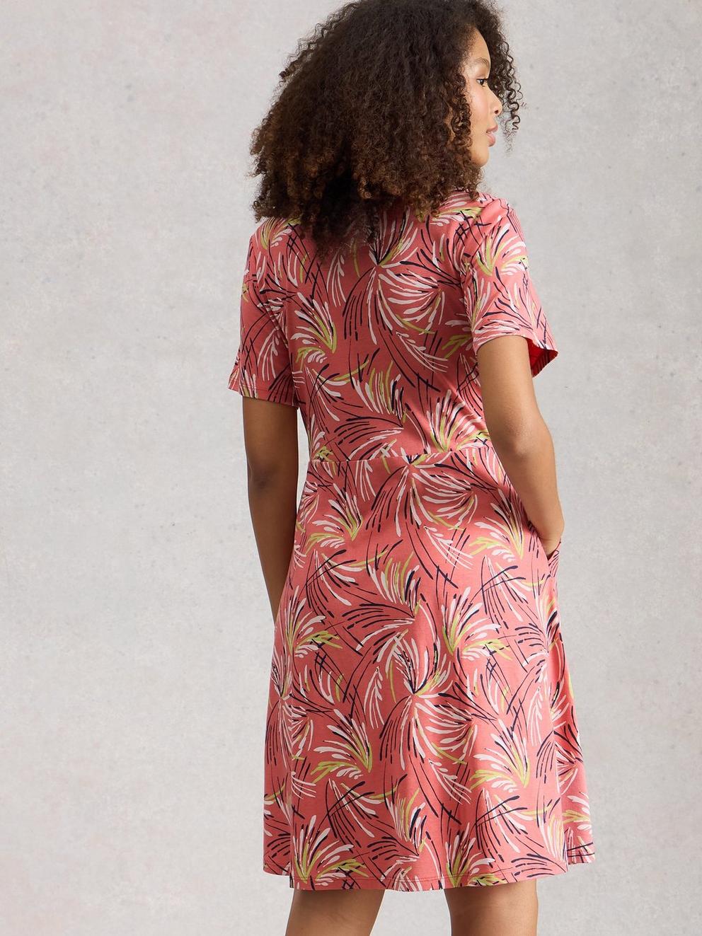 Ria Jersey Shirt Knee Length Dress in PINK PR - MODEL BACK