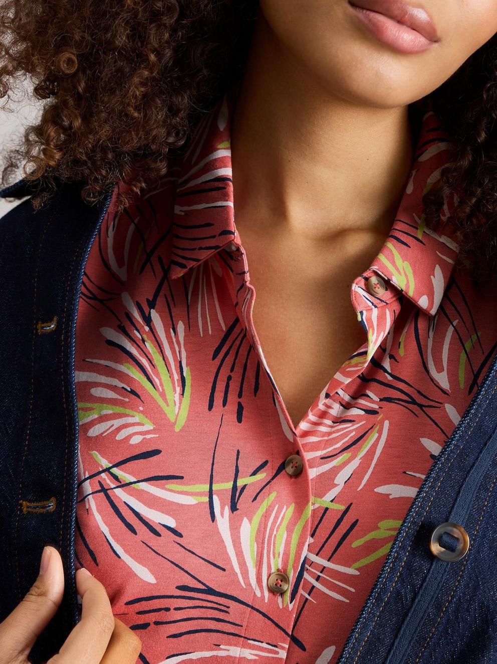 Ria Jersey Shirt Knee Length Dress in PINK PR - MODEL DETAIL