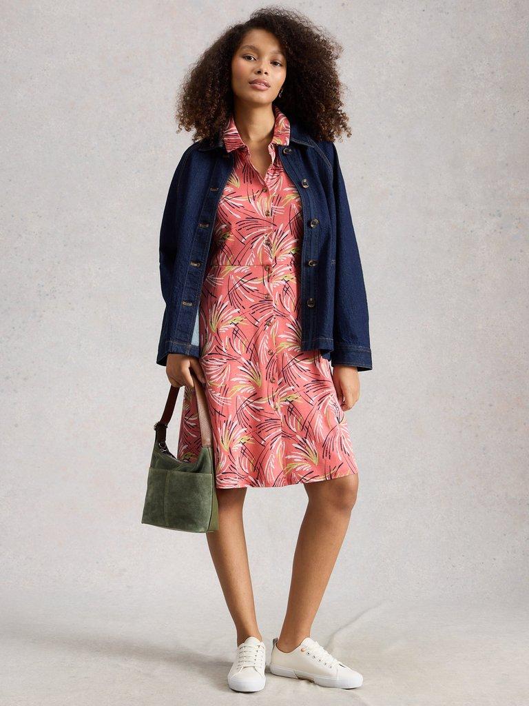 Ria Jersey Shirt Knee Length Dress in PINK PR - MODEL FRONT