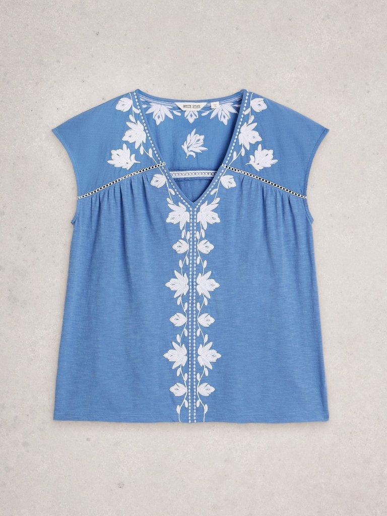 FLISS FLORAL TOP in MID BLUE - FLAT FRONT