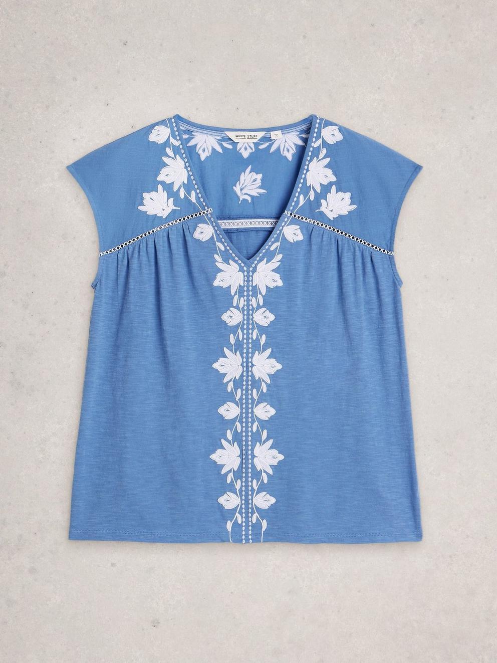 FLISS FLORAL TOP in MID BLUE - FLAT FRONT