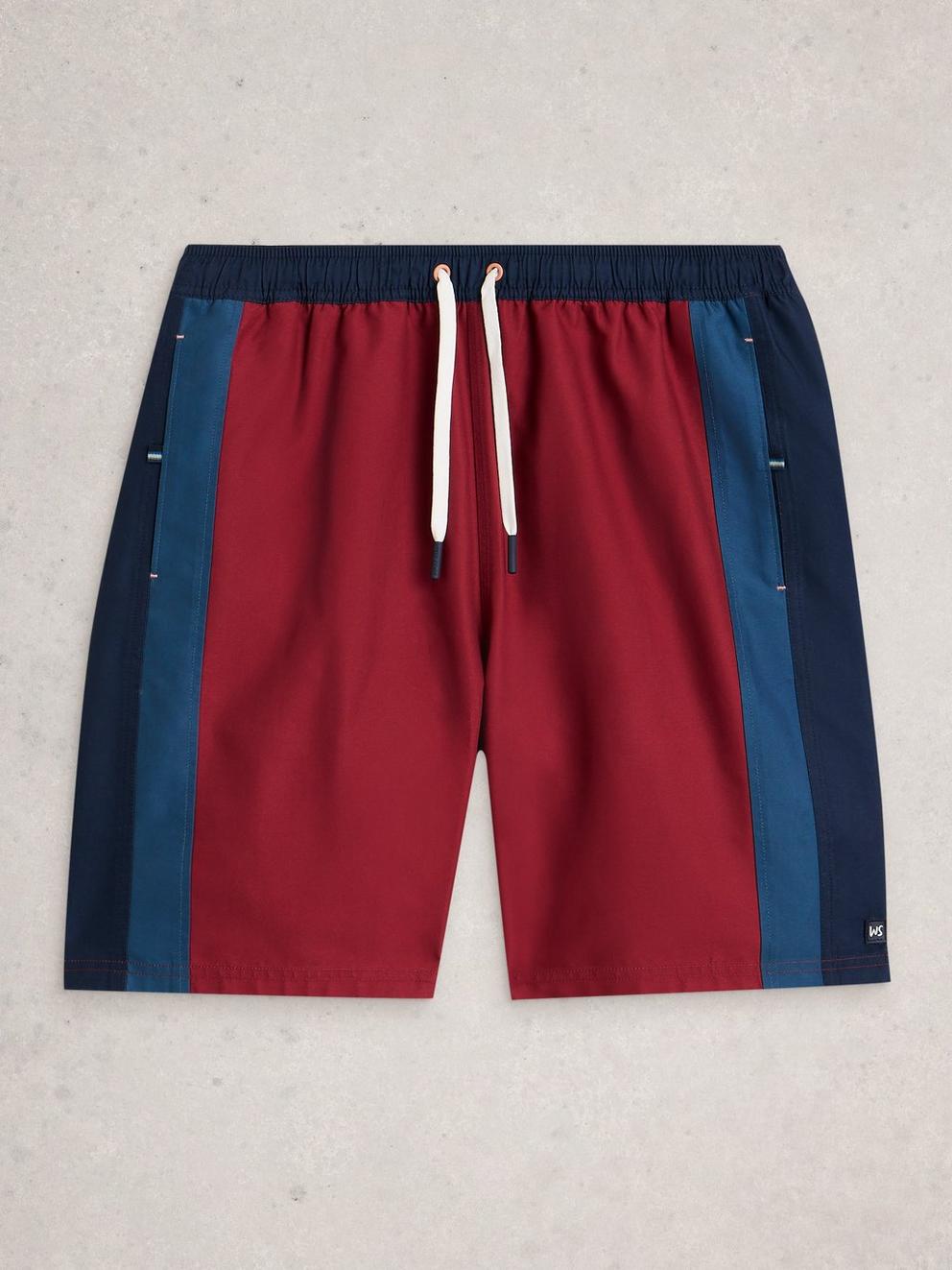 Ventnor Colourblock Swimshort in RED MLT - FLAT FRONT