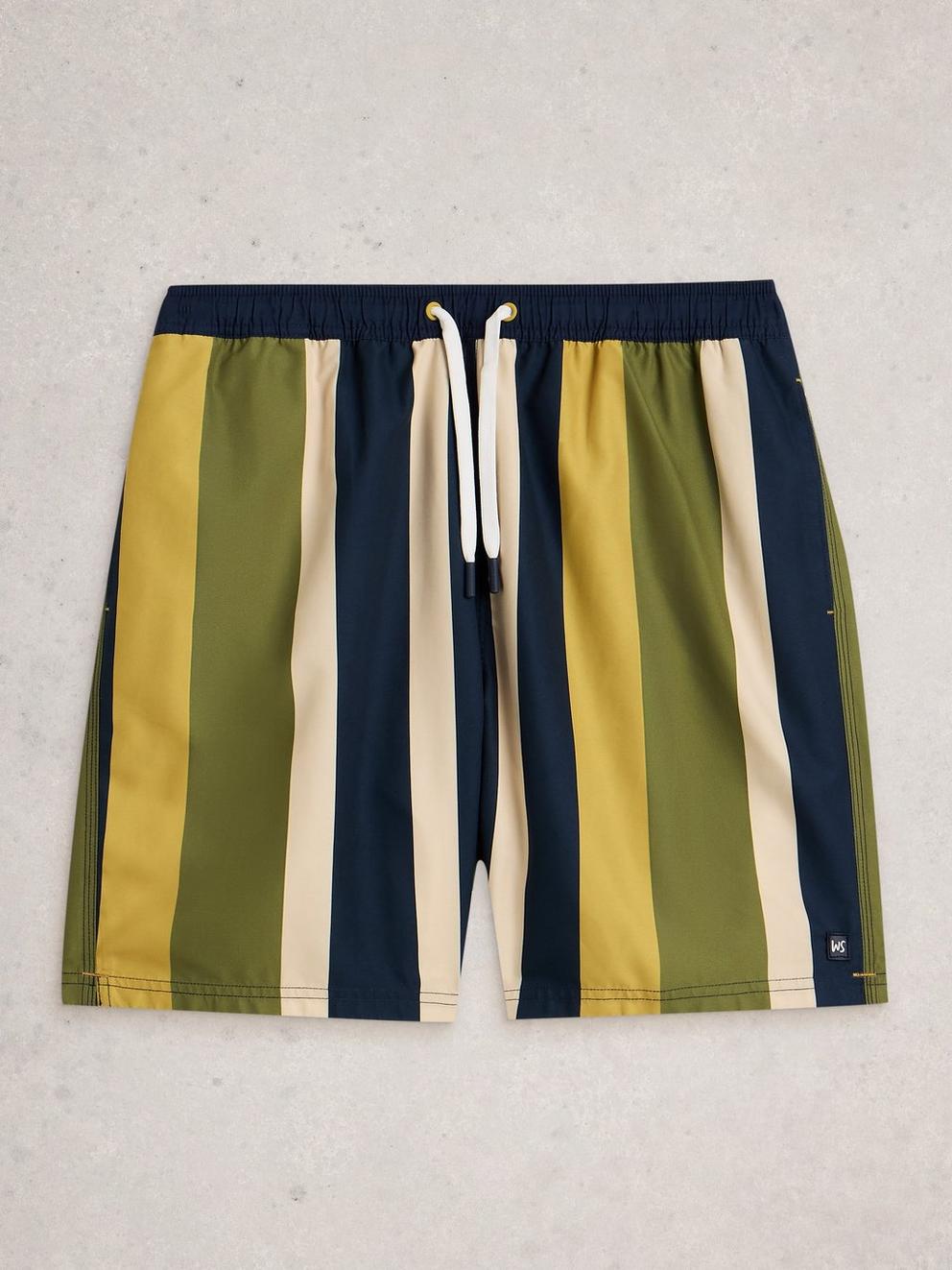 Ventnor Stripe Swimshort in GREEN MLT - FLAT FRONT