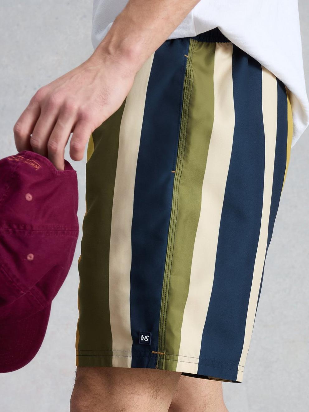 Ventnor Stripe Swimshort in GREEN MLT - MODEL DETAIL