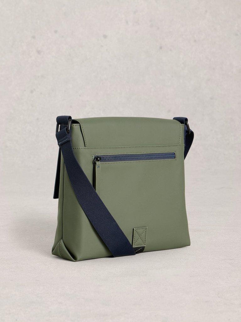 Alec Rubberised Crossbody Bag in KHAKI GRN - FLAT BACK
