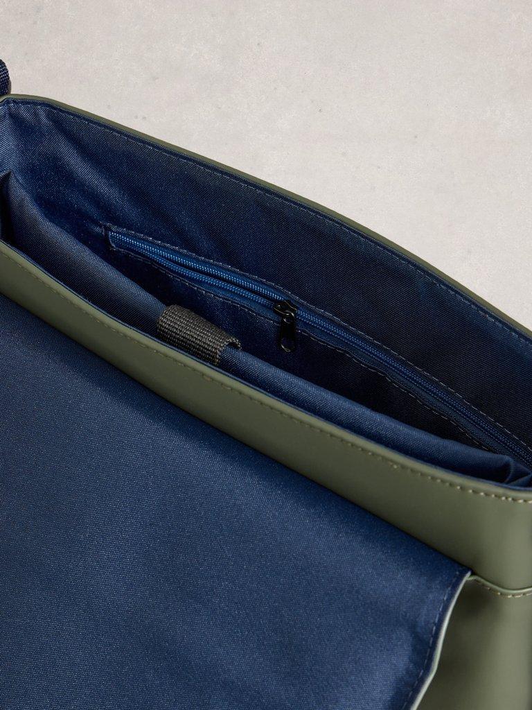Alec Rubberised Crossbody Bag in KHAKI GRN - FLAT DETAIL