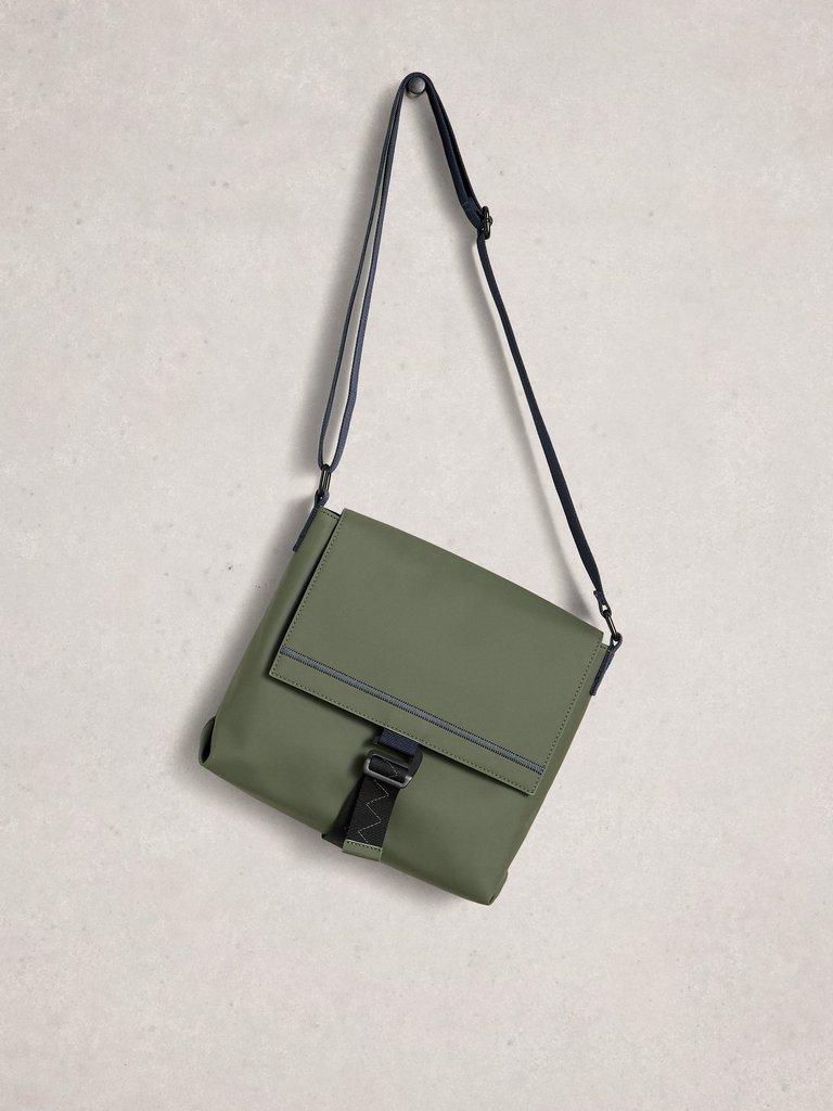 Alec Rubberised Crossbody Bag in KHAKI GRN - FLAT FRONT