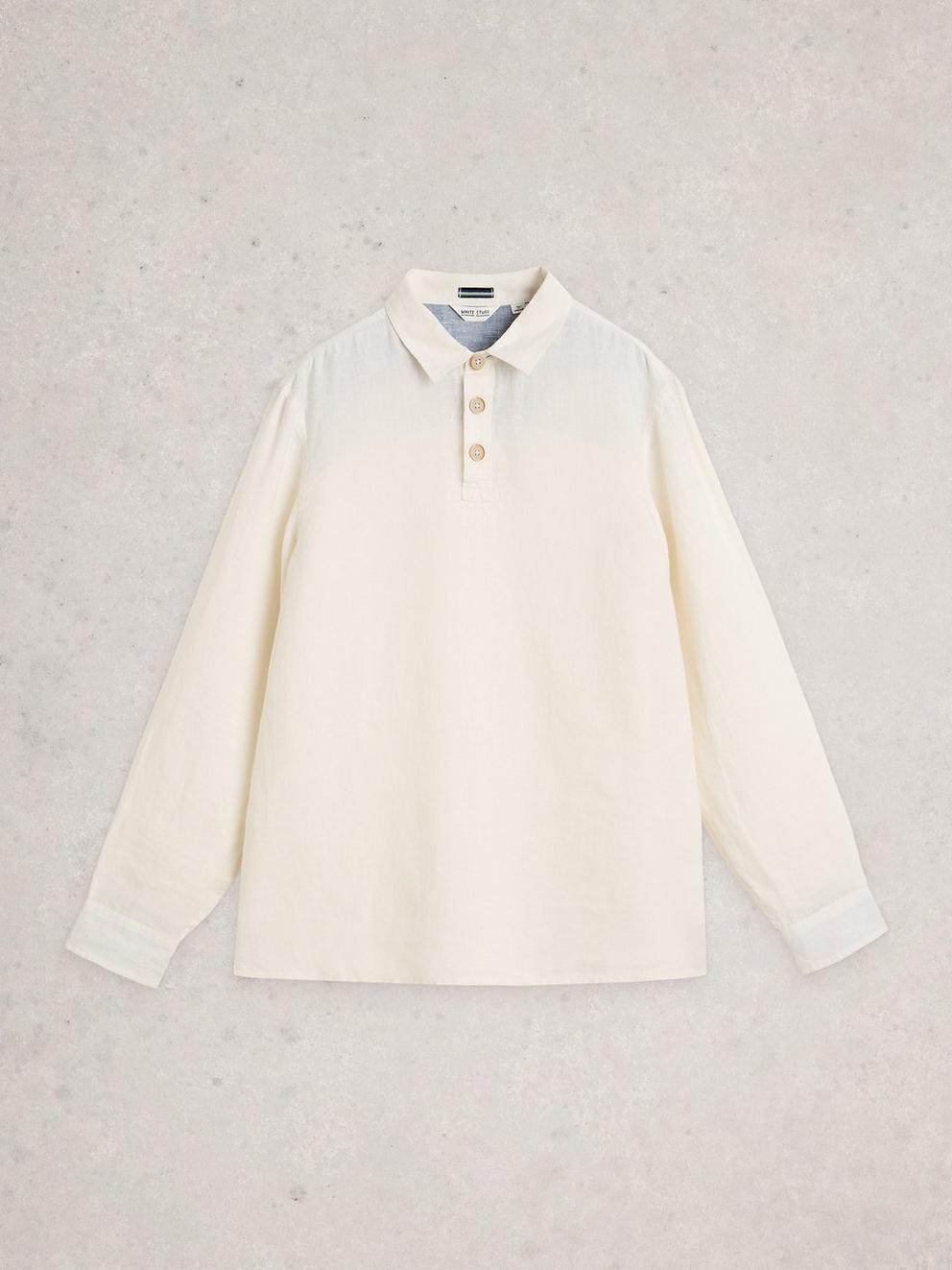 Carlton Linen Pop Over Shirt in BRIL WHITE - FLAT FRONT