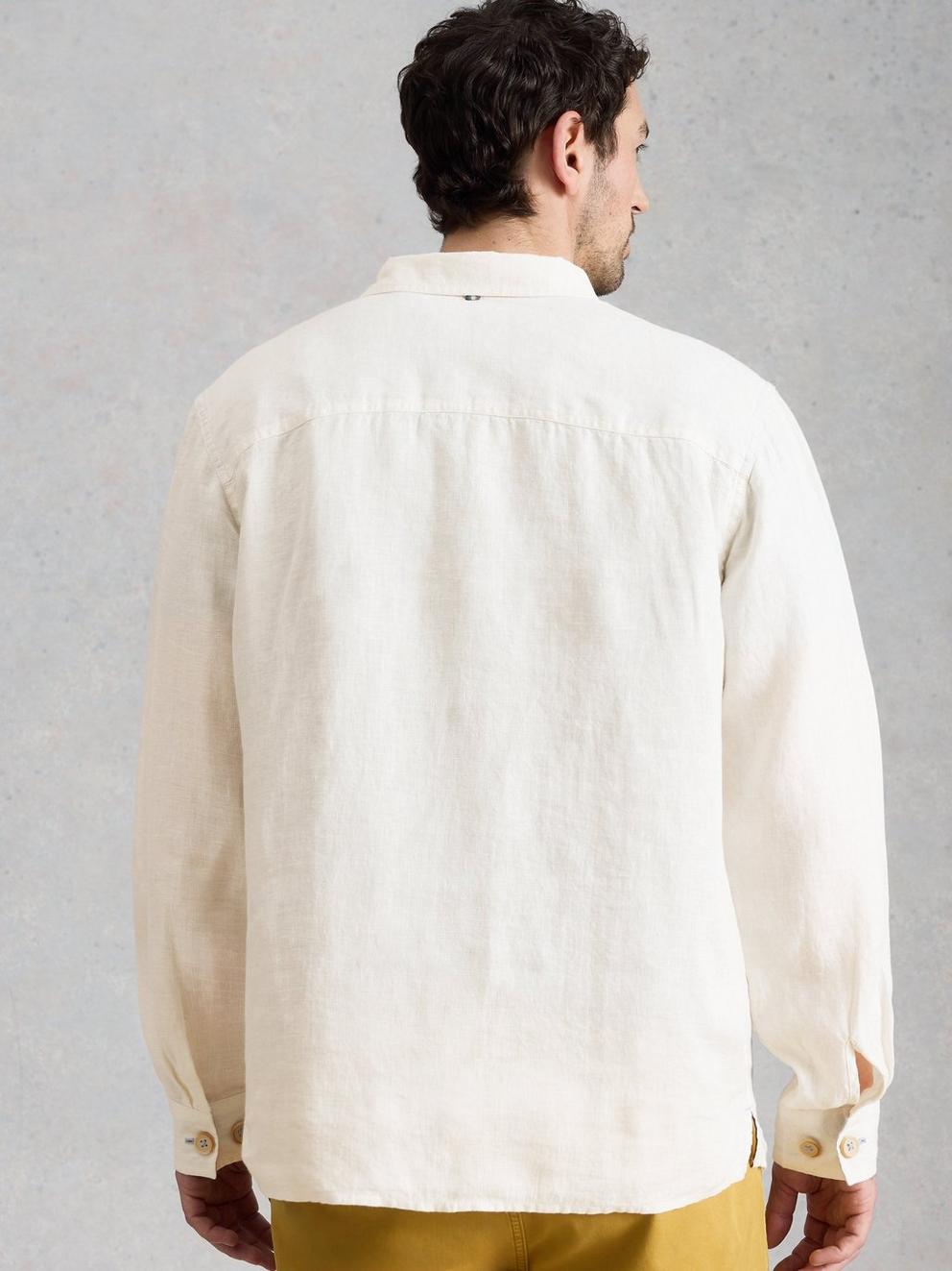 Carlton Linen Pop Over Shirt in BRIL WHITE - MODEL BACK