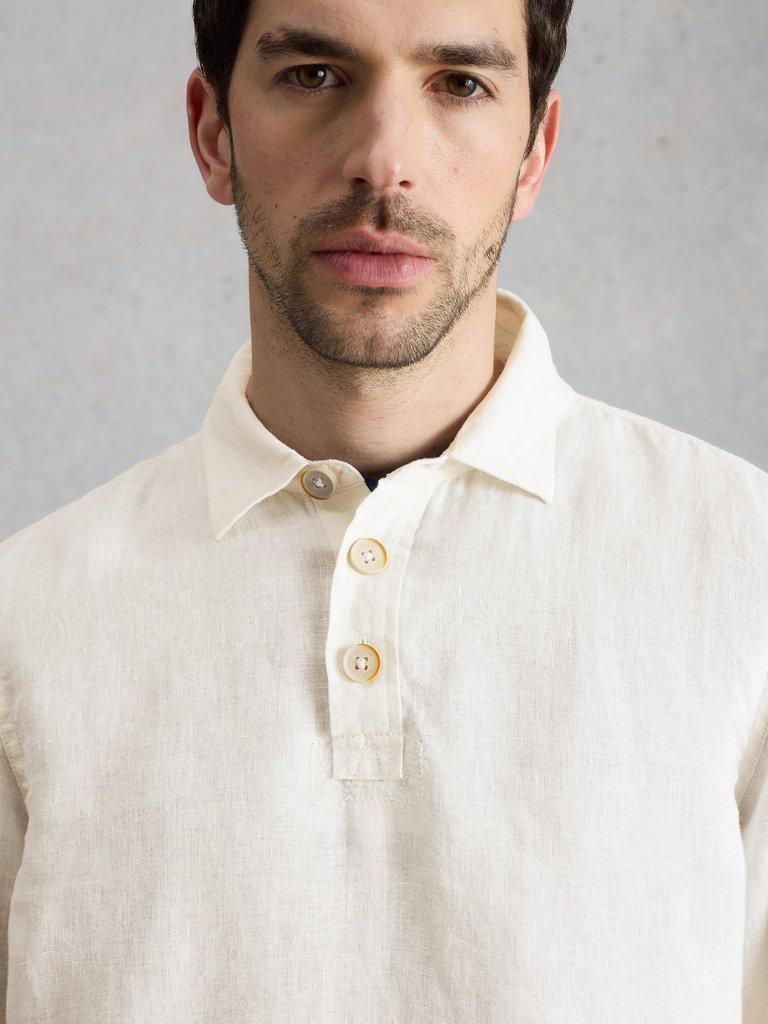 Carlton Linen Pop Over Shirt in BRIL WHITE - MODEL DETAIL