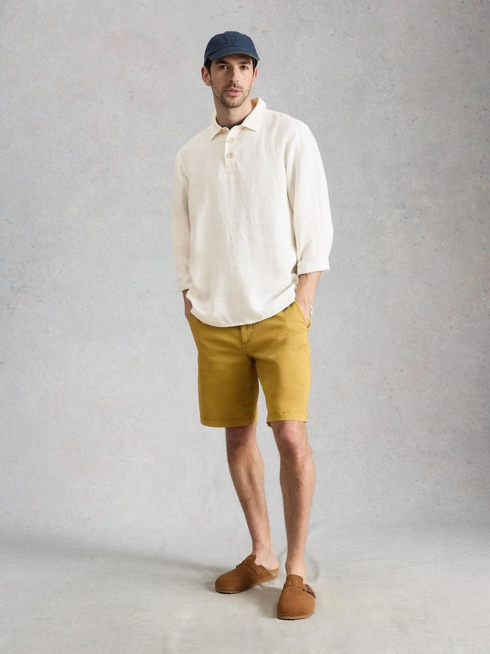 Carlton Linen Pop Over Shirt in BRIL WHITE - MODEL FRONT