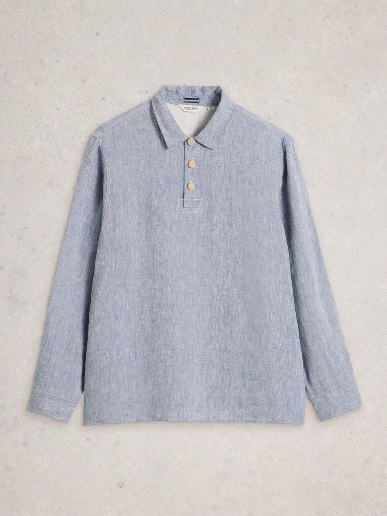 Carlton Linen Pop Over Shirt in CHAMB BLUE - FLAT FRONT