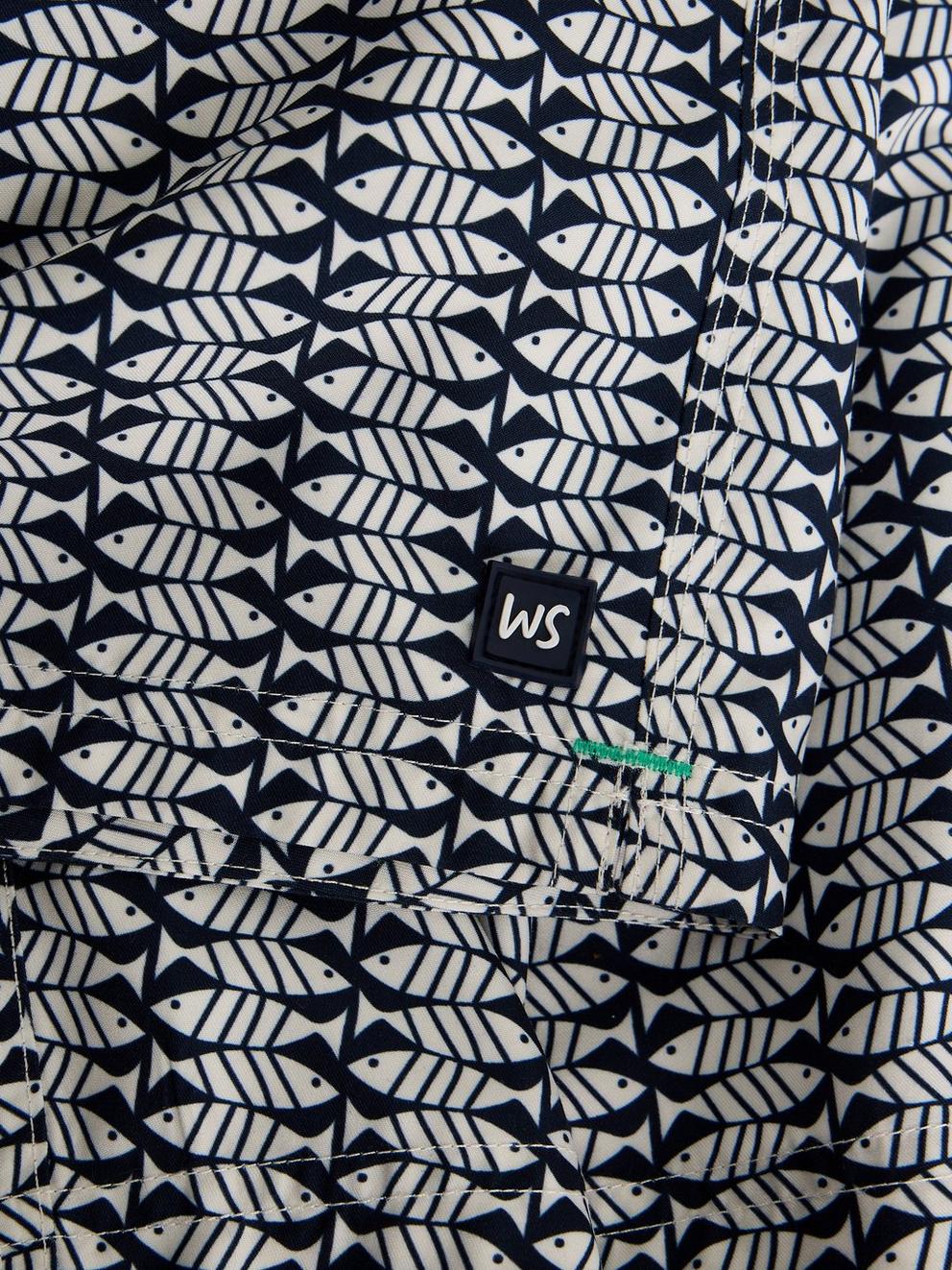 Ventnor Geo Fish Swimshort in NAVY PR - FLAT DETAIL