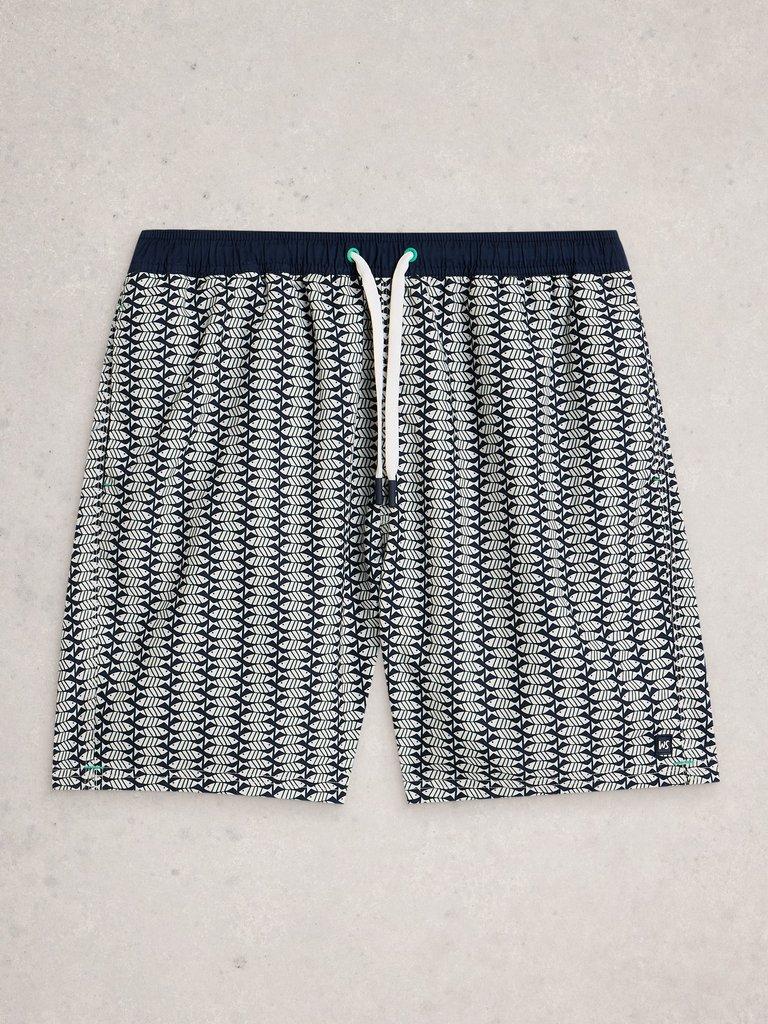 Ventnor Geo Fish Swimshort in NAVY PR - FLAT FRONT