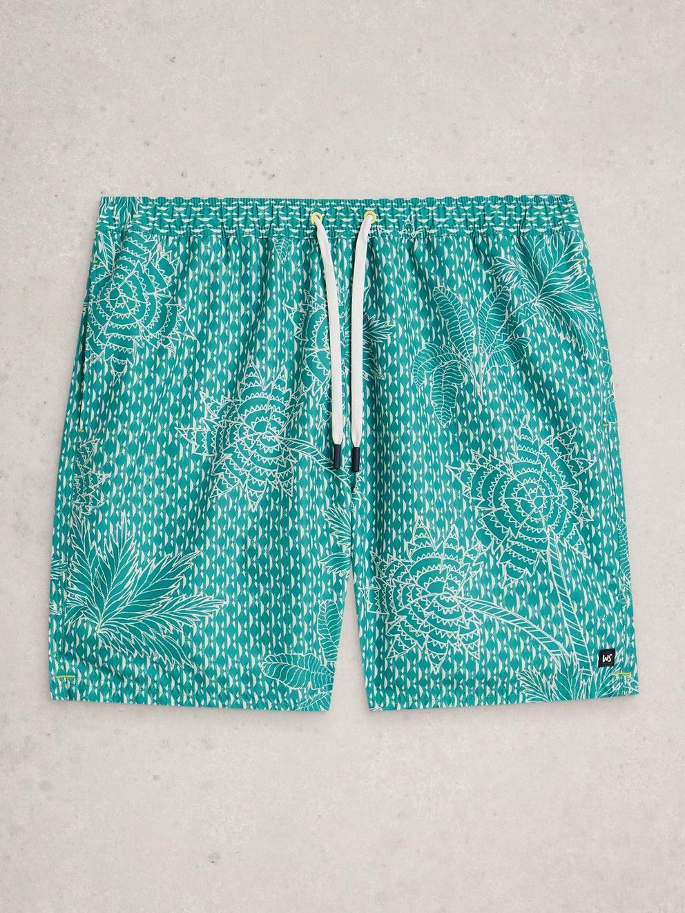 Ventnor Palm Geo Swimshort in GREEN PR - FLAT FRONT