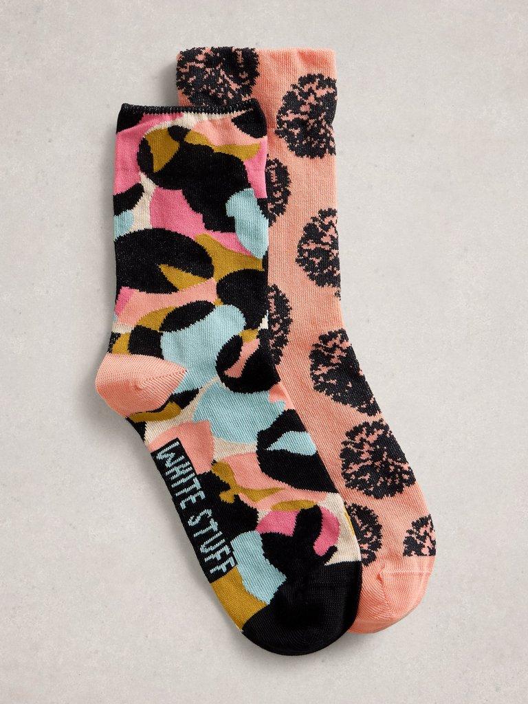 2 Pack Spot Ankle Socks in CORAL PR - FLAT FRONT