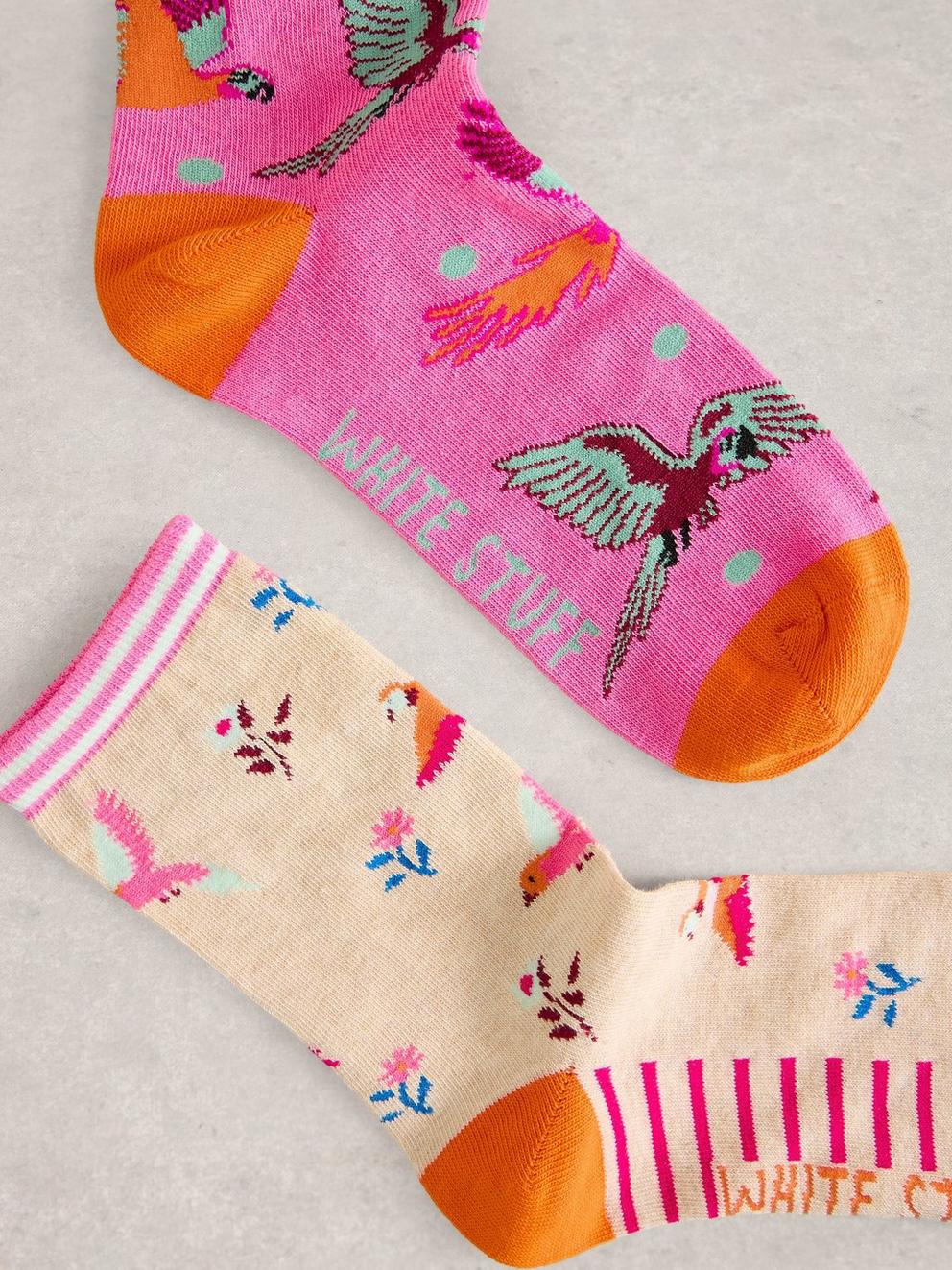 2 Pack Parrot Ankle Socks in PINK PR - FLAT DETAIL