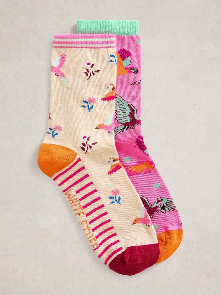 2 Pack Parrot Ankle Socks in PINK PR - FLAT FRONT