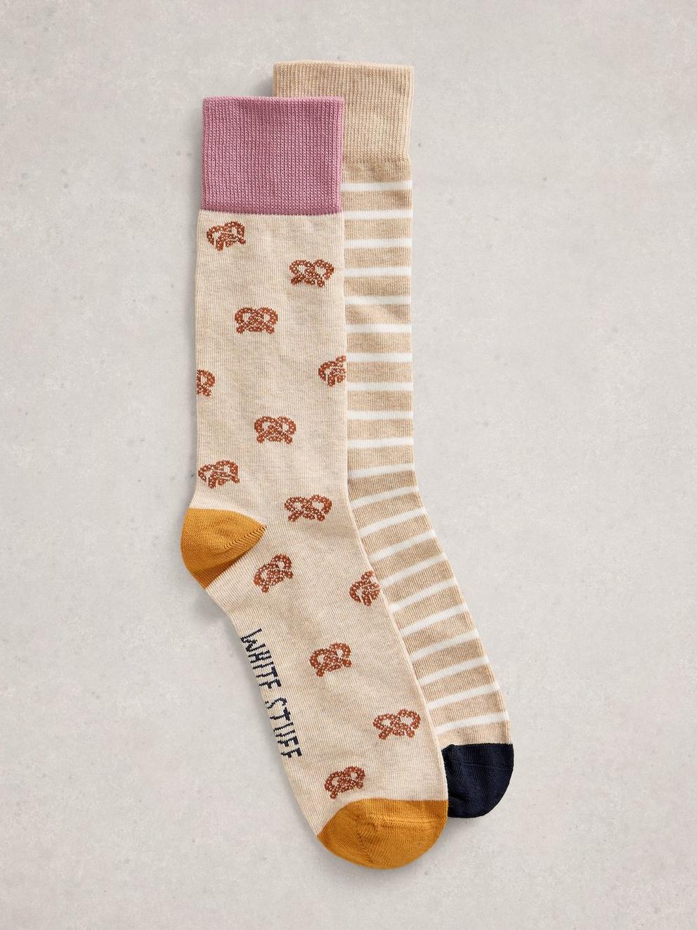 2 Pack Pretzel Ankle Socks in NAT MLT - FLAT FRONT