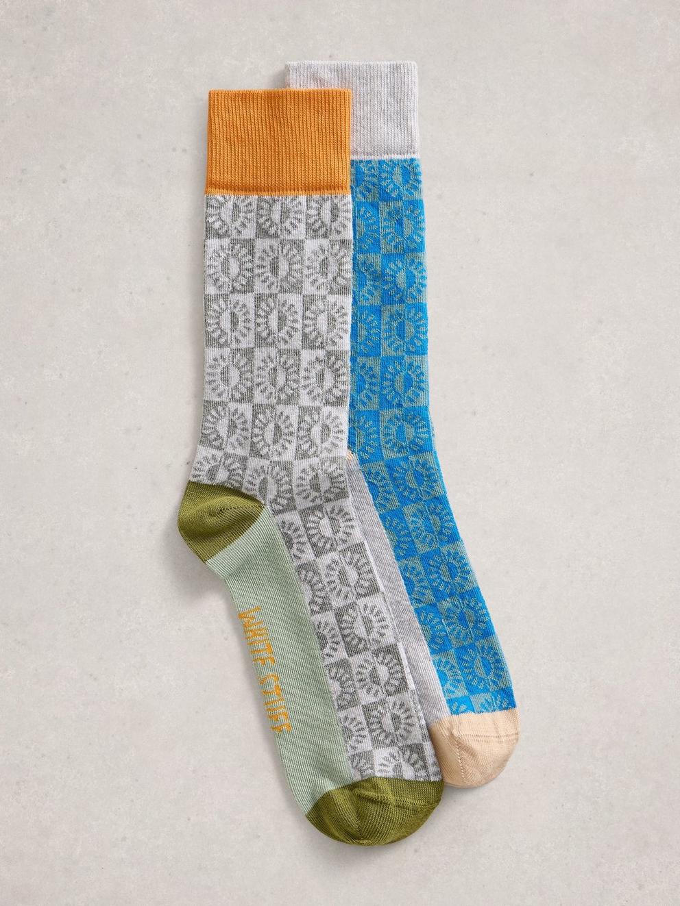 2 Pack Sun Print Ankle Socks in BLUE MLT - FLAT FRONT