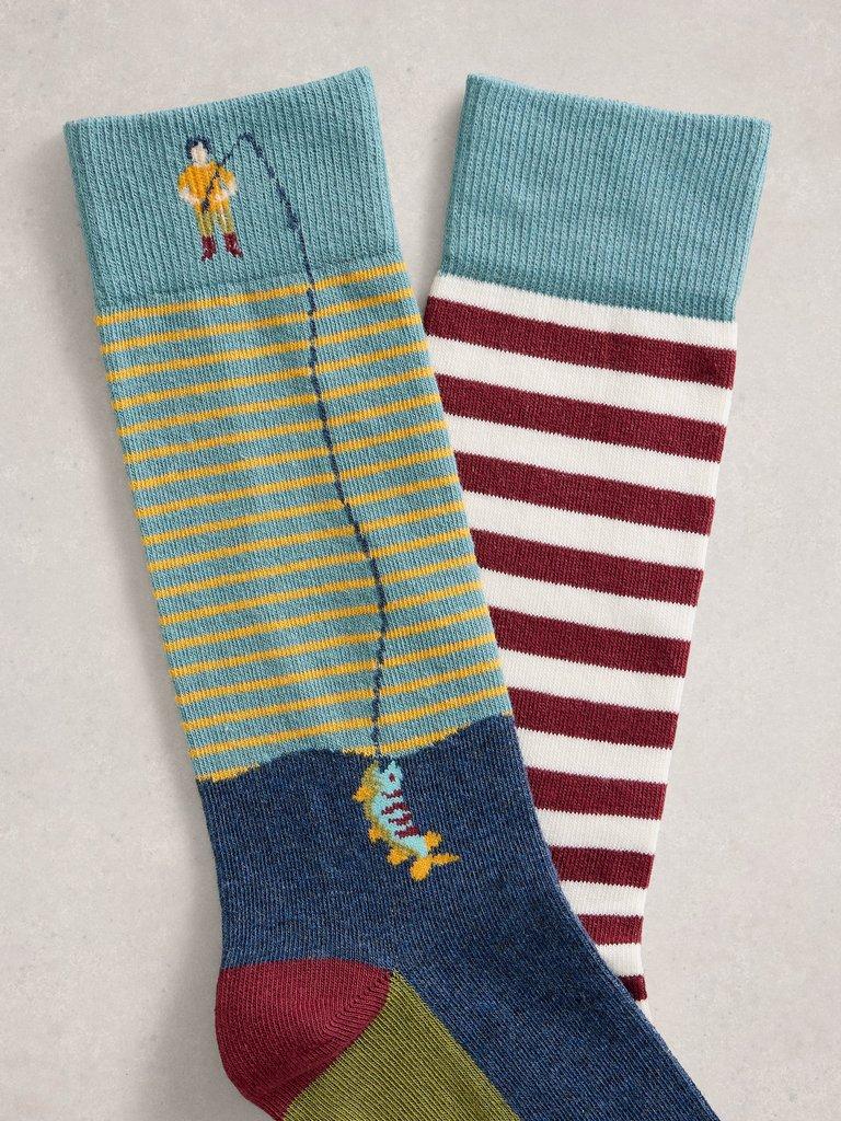 2 Pack Fisherman Ankle Socks in BLUE MLT - FLAT DETAIL