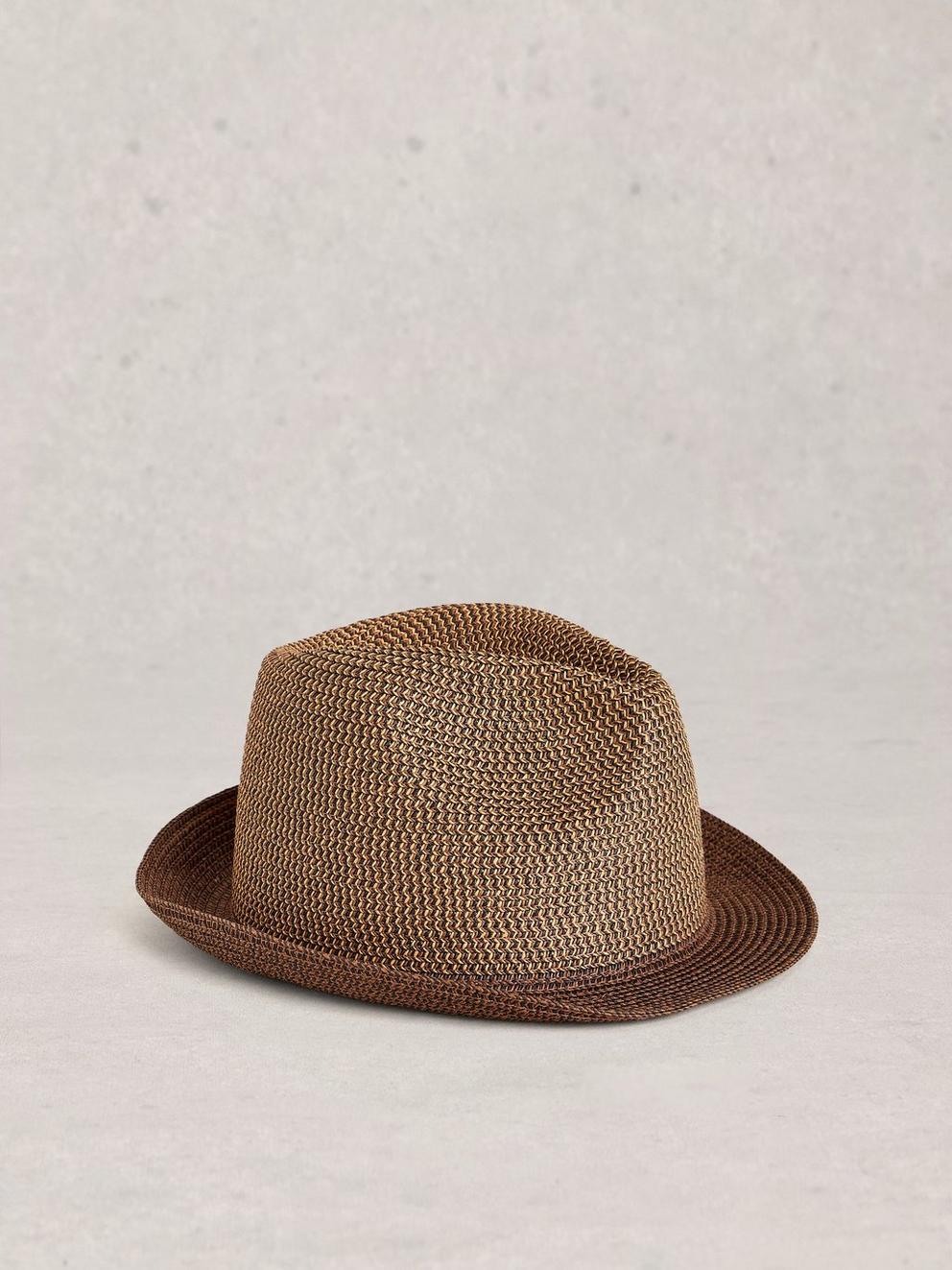 Trilby Textured Hat in DK NAT - FLAT FRONT