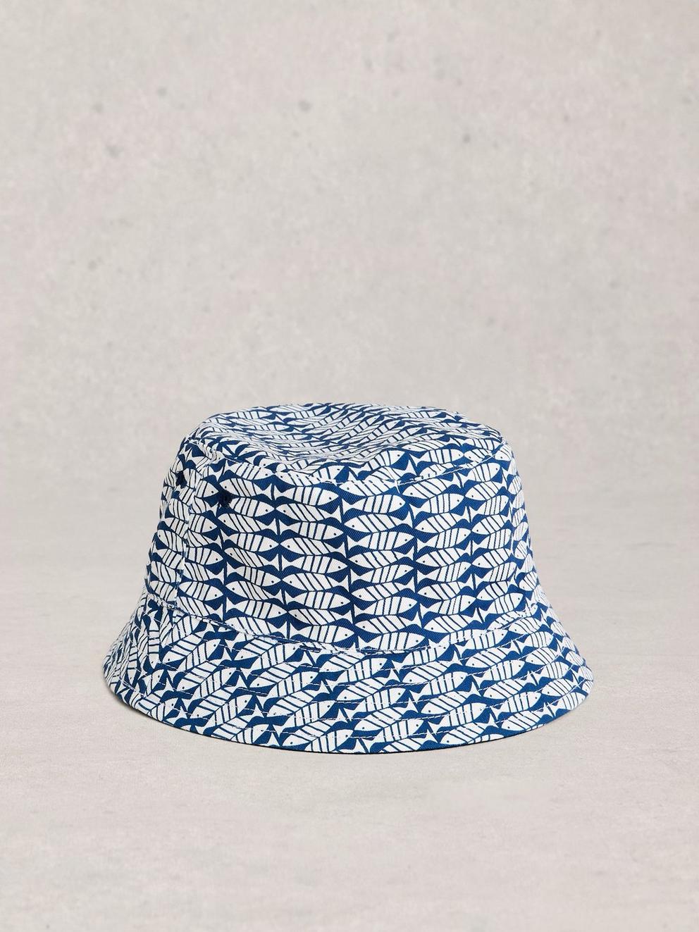 Reversible Print Bucket Hat in NAVY MULTI - FLAT FRONT