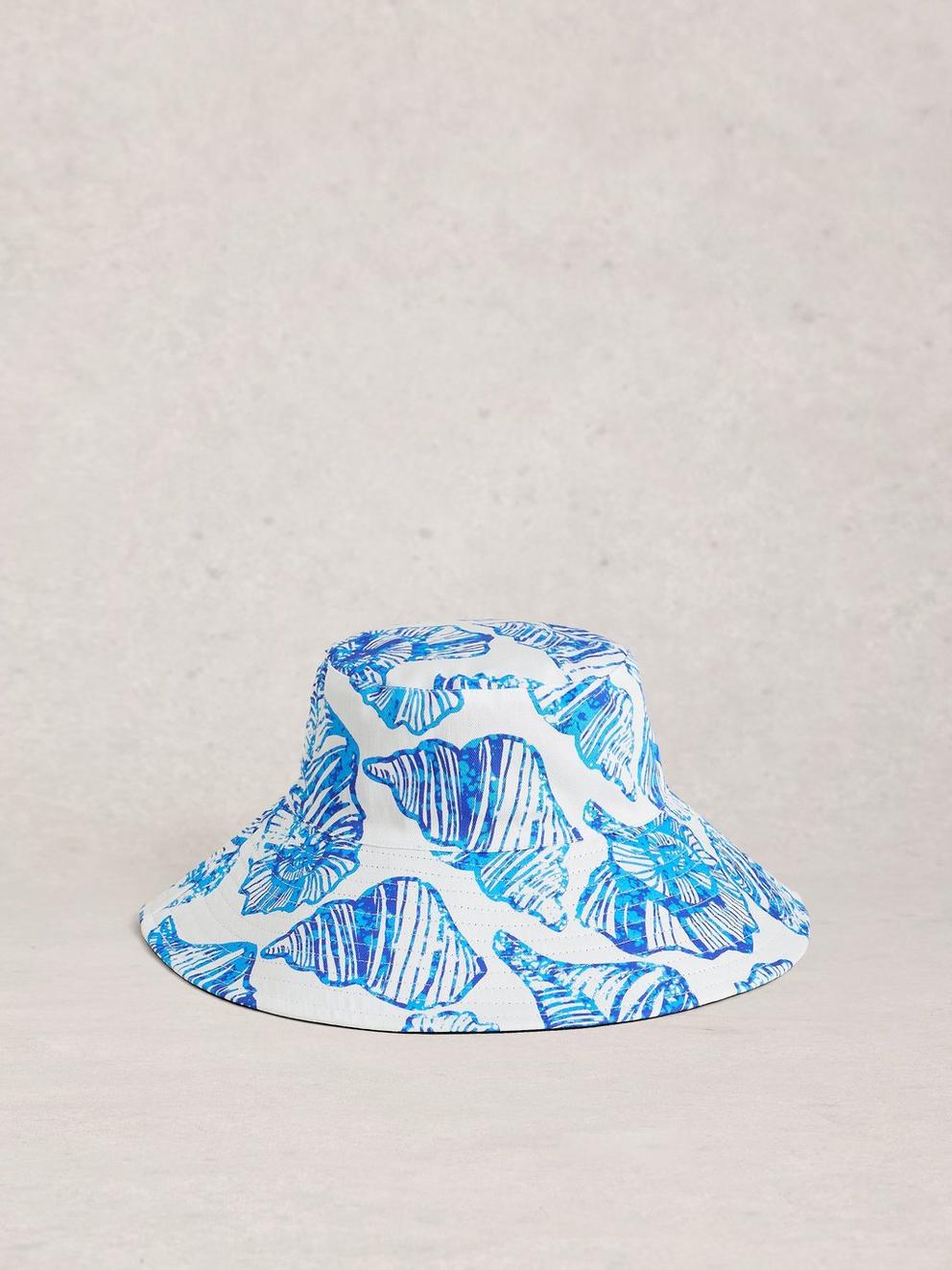 Reversible Printed Bucket Hat in NAVY MULTI - FLAT FRONT