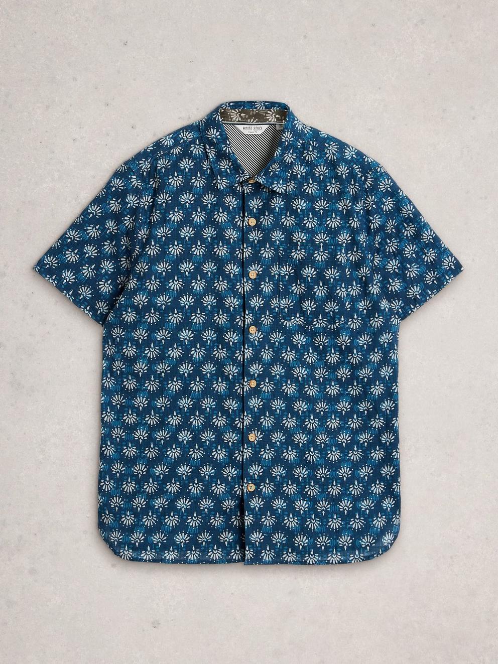 Finsbury SS Batik Print Shirt in NAVY PR - FLAT FRONT
