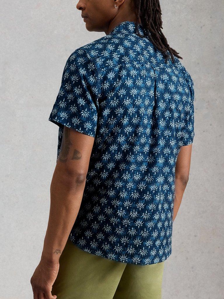 Finsbury SS Batik Print Shirt in NAVY PR - MODEL BACK