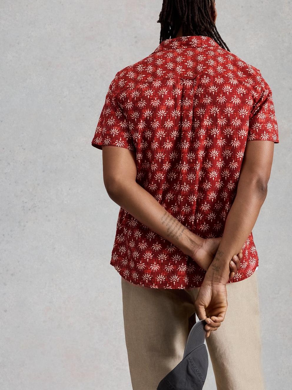 Finsbury SS Batik Print Shirt in RED PR - MODEL BACK