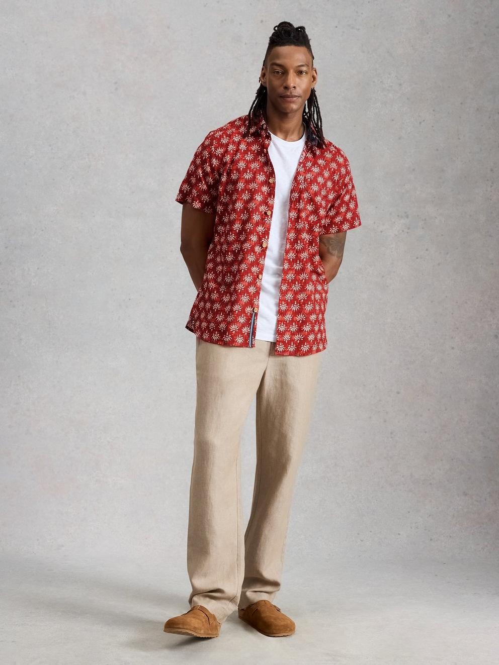 Finsbury SS Batik Print Shirt in RED PR - MODEL FRONT