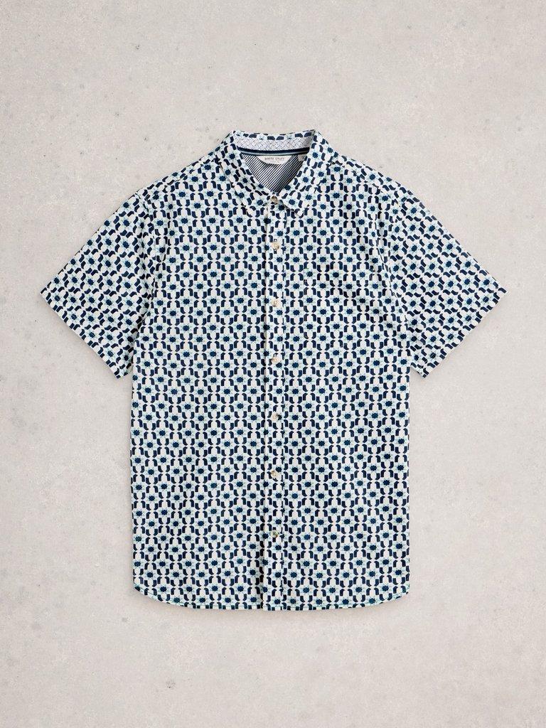 Finsbury SS Sun Print Shirt in WHITE PR - FLAT FRONT