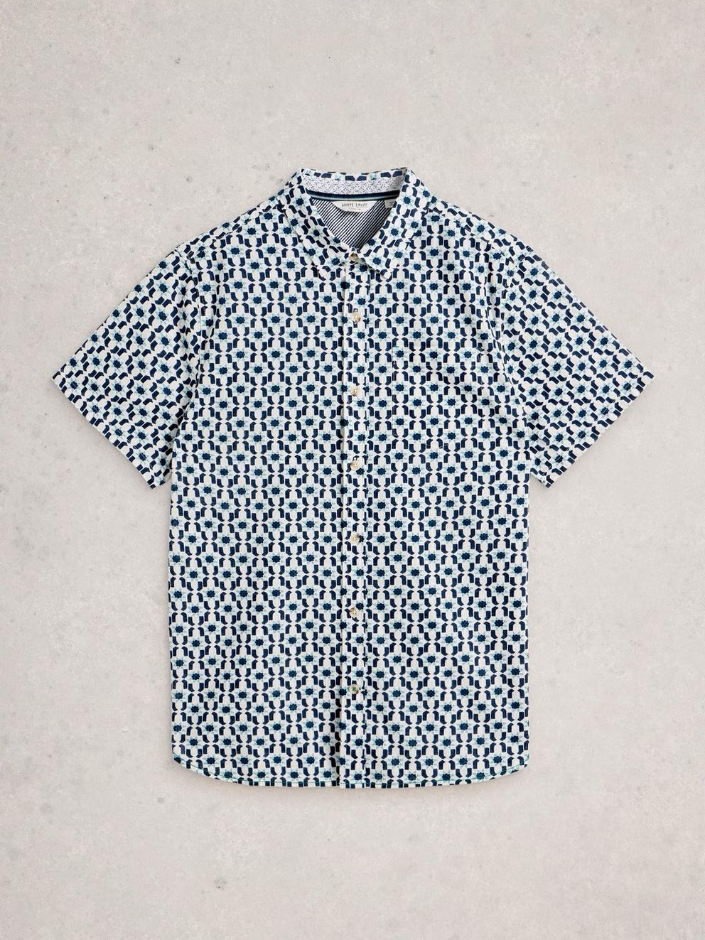 Finsbury SS Sun Print Shirt in WHITE PR - FLAT FRONT