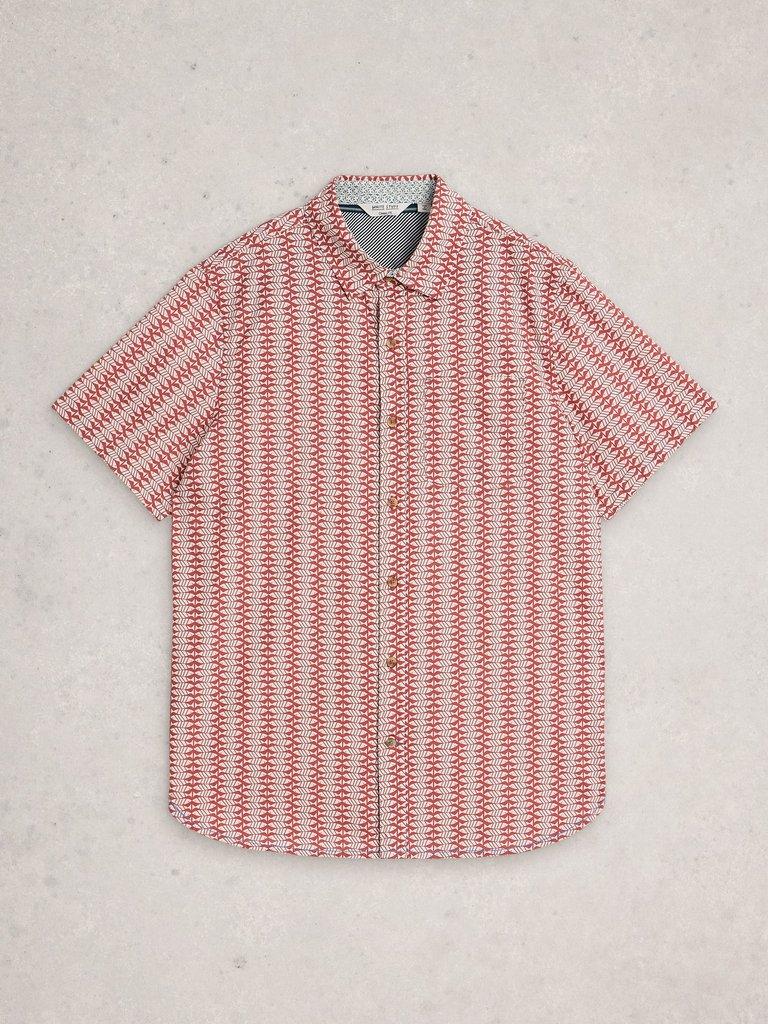 Finsbury SS Fish Printed Shirt in PINK PR - FLAT FRONT