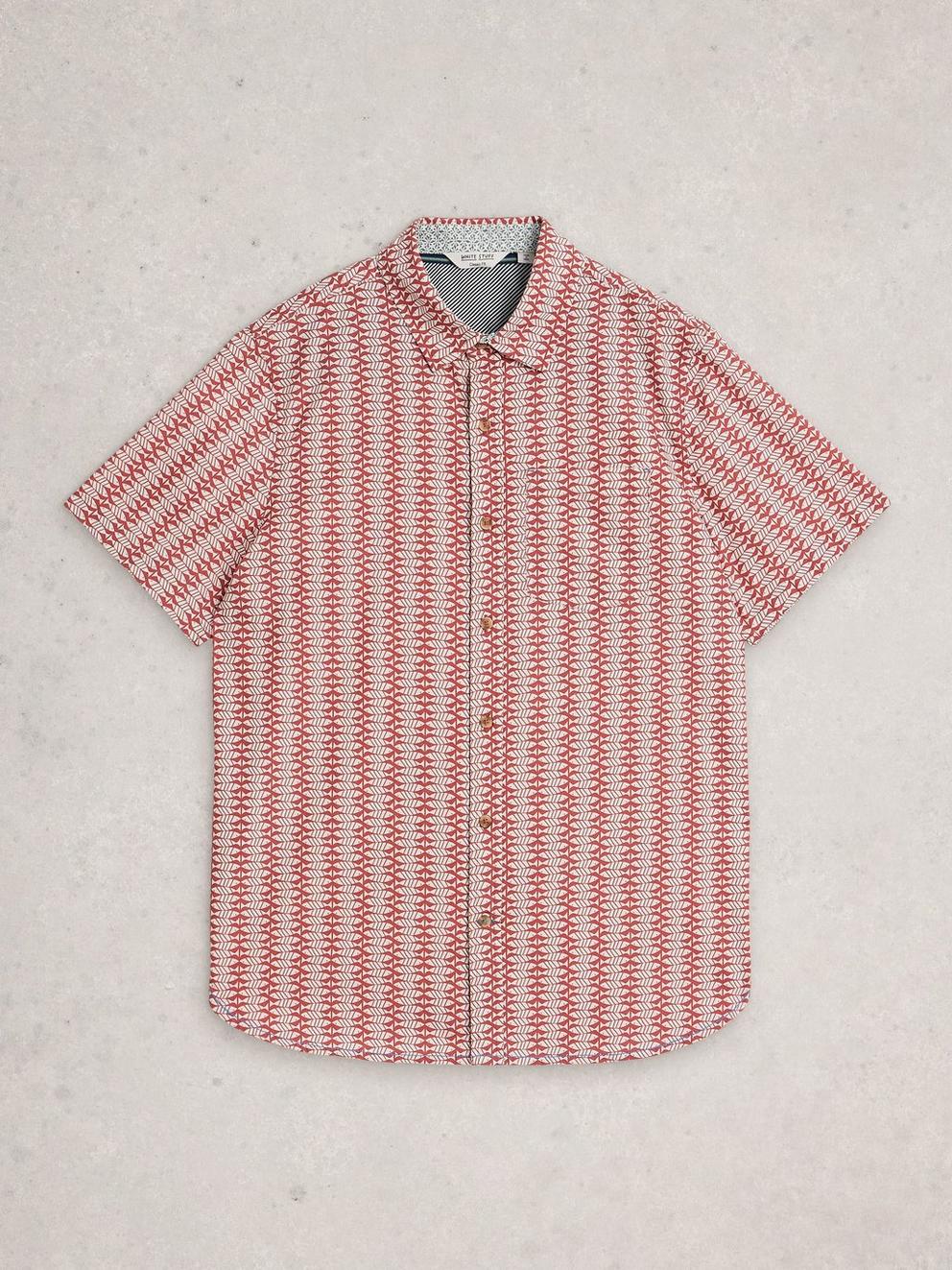 Finsbury SS Fish Printed Shirt in PINK PR - FLAT FRONT